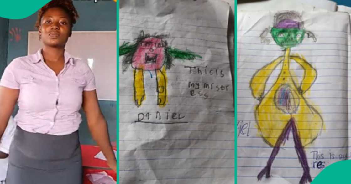 Teacher taken aback by the drawings of her pupils.