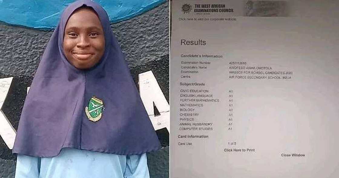 WAEC result of Air Force school girl with 9As