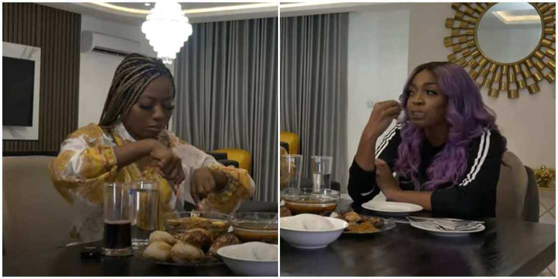 Davido's sister Sharon and baby mama Sophia Momodu hangout on food show