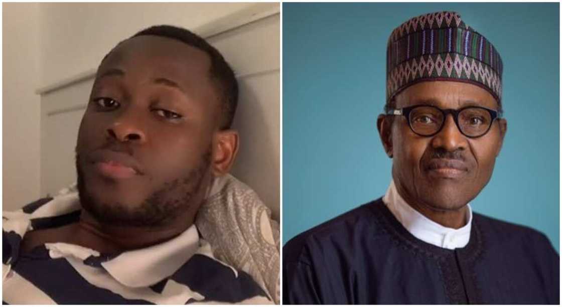 Photos of President Muhammadu Buhari and a young man from Cameroon. Photos of President Muhammadu Buhari and a young man from Cameroon.
