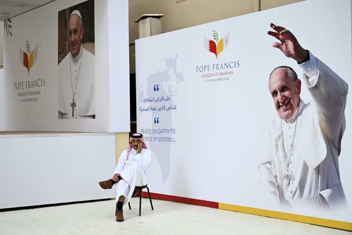 A man waits for the arrival of Pope Francis at Sacred Heart Church, the oldest in the Gulf A man waits for the arrival of Pope Francis at Sacred Heart Church, the oldest in the Gulf