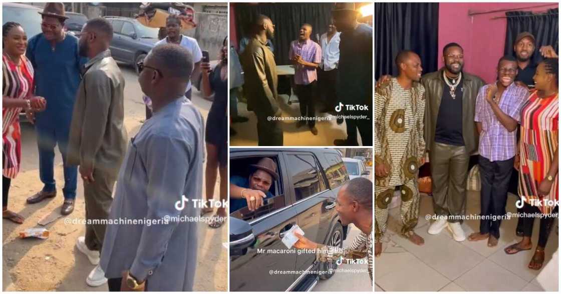 Adebolu Adejobi, Falz, Mr Macaroni, surprise visit Adebolu Adejobi, Falz, Mr Macaroni, surprise visit