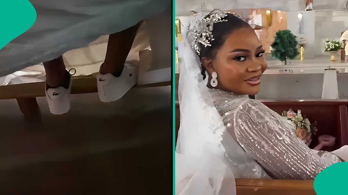 Bride rocks sneakers on wedding dress Bride rocks sneakers on wedding dress