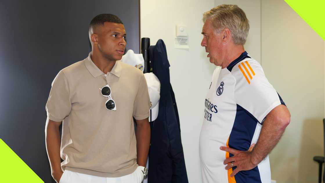 Kylian Mbappe and Carlo Ancelotti at Real Madrid City