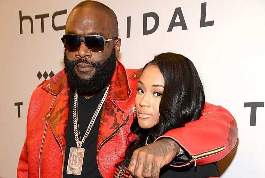 Rapper Rick Ross (L) and Lira Galore posing for a photo after attending TIDAL X: 1020 Amplified