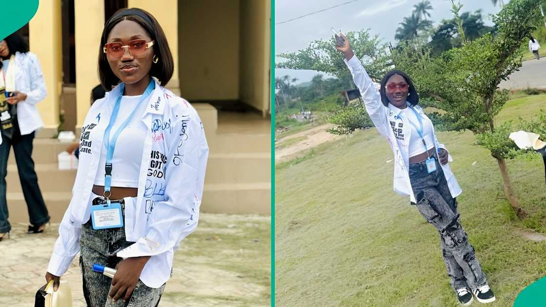 A Nigerian lady who had an OND celebrated as she signed out of FUOYE in style. A Nigerian lady who had an OND celebrated as she signed out of FUOYE in style.