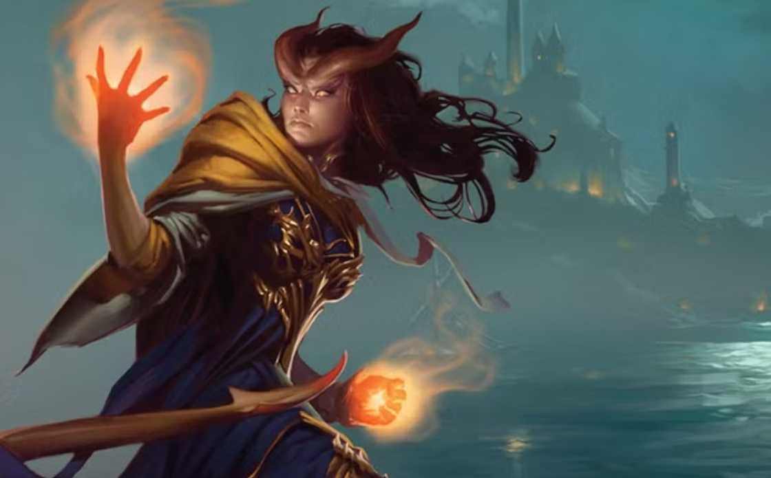 Baalzebul Tiefling, looking at his fiery hand Baalzebul Tiefling, looking at his fiery hand