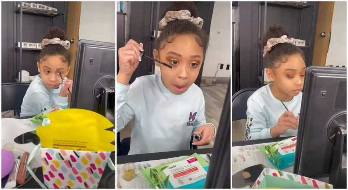 Little kid makes up like a pro in amazing video. Little kid makes up like a pro in amazing video.