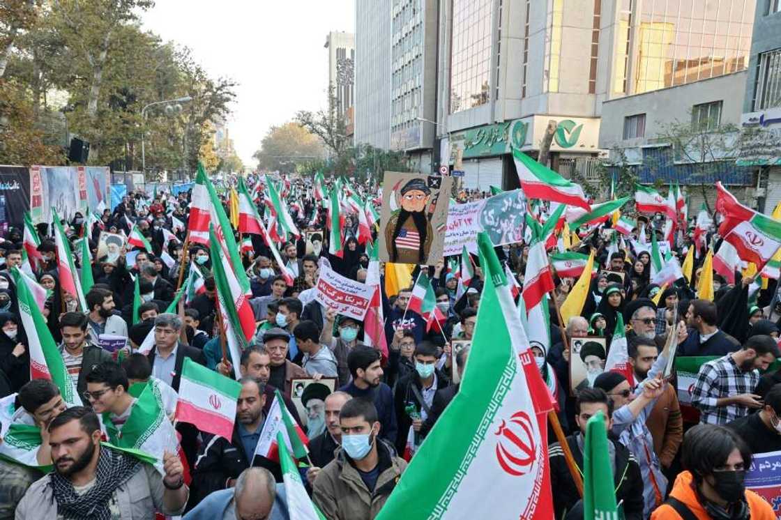 Iranians rally outside the former US embassy in Tehran to mark 43 years since supporters of the Islamic revolution took 50 embassy staff hostage Iranians rally outside the former US embassy in Tehran to mark 43 years since supporters of the Islamic revolution took 50 embassy staff hostage