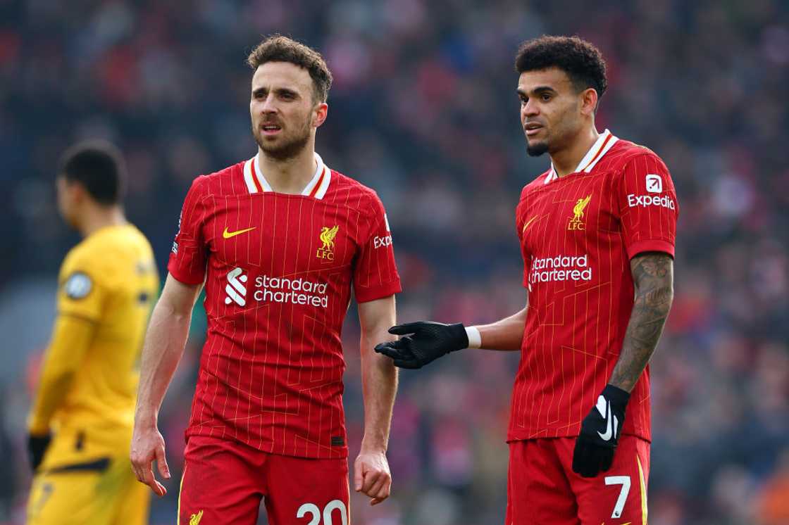 Luis Diaz, Diogo Jota, Liverpool, Wolves, Anfield, English Premier League Luis Diaz, Diogo Jota, Liverpool, Wolves, Anfield, English Premier League
