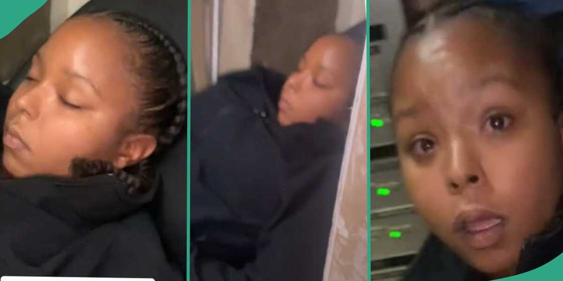 Lady caught sleeping at work. Lady caught sleeping at work.