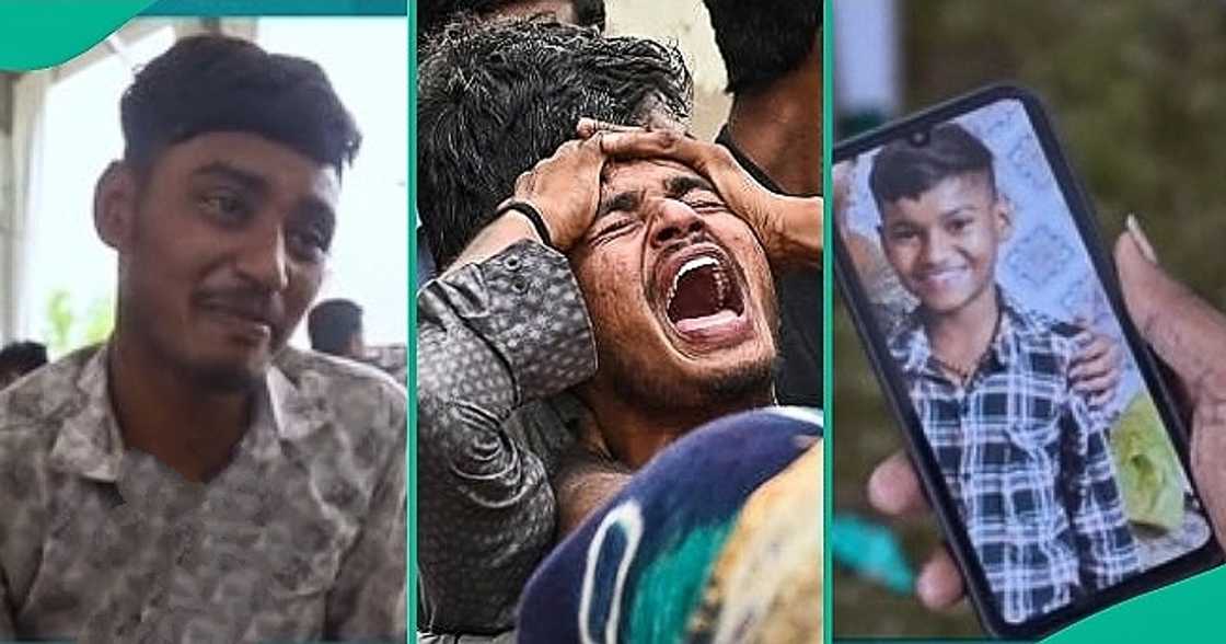 Man inconsolable as his 15-year-old only brother who was hit by Air India plane's wing is buried. Man inconsolable as his 15-year-old only brother who was hit by Air India plane's wing is buried.