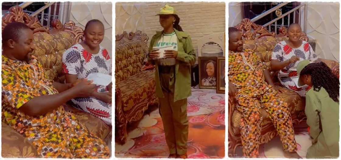 Lady took her NYSC allowance to her parents. Lady took her NYSC allowance to her parents.