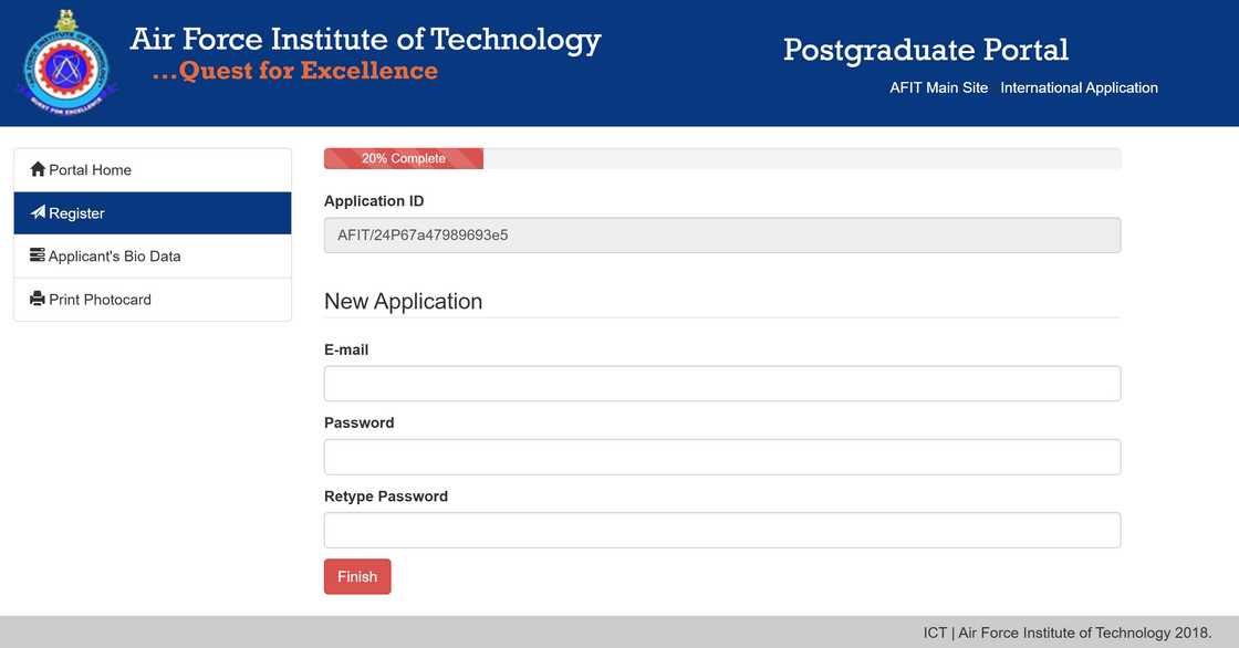 AFIT postgraduate application portal