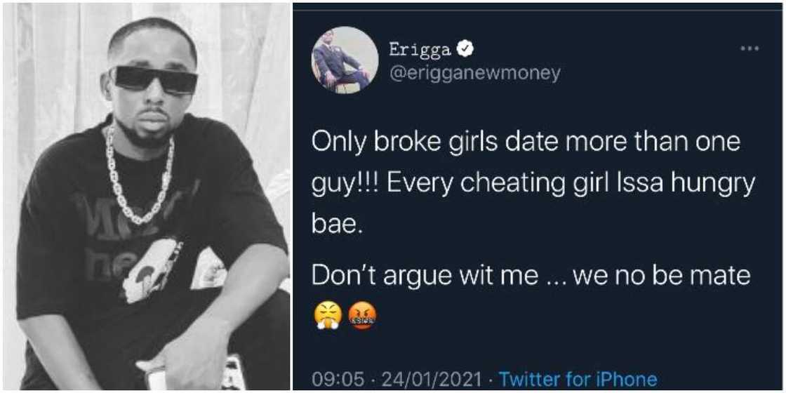 Nigerian rapper Erigga says only hungry girls cheat in relationships Nigerian rapper Erigga says only hungry girls cheat in relationships