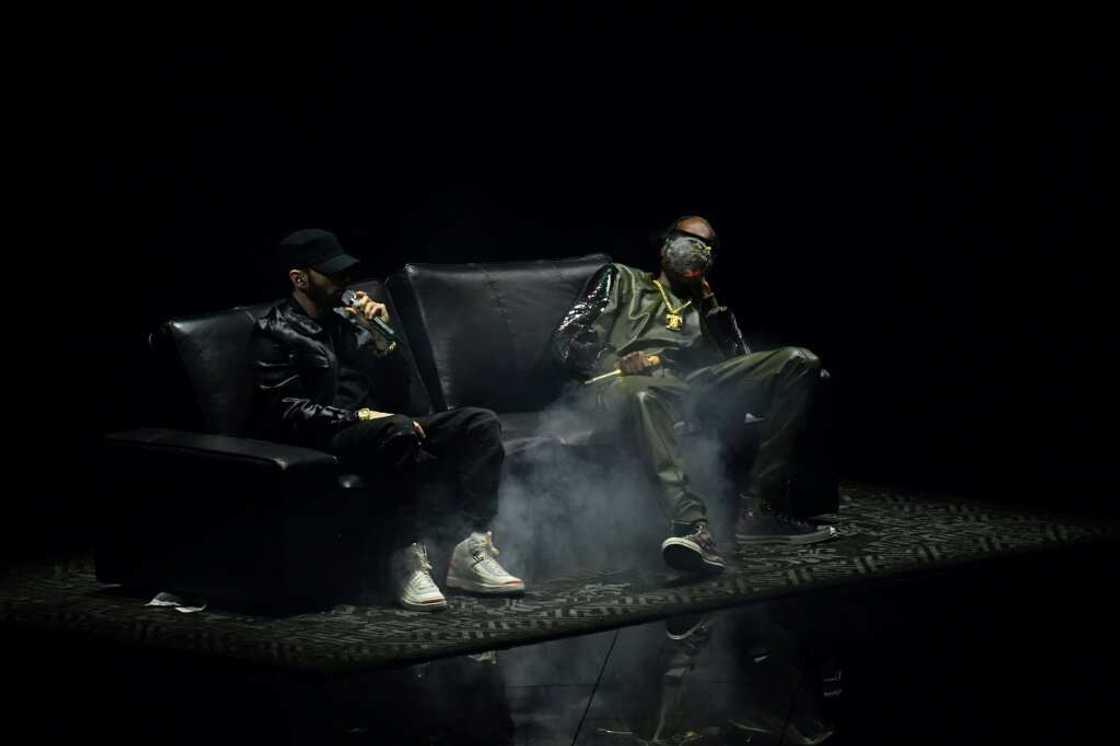 Eminem (L) and Snoop Dogg perform during the 2022 MTV Video Music Awards Eminem (L) and Snoop Dogg perform during the 2022 MTV Video Music Awards
