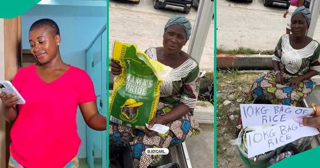 Woman gets bags of rice Woman gets bags of rice