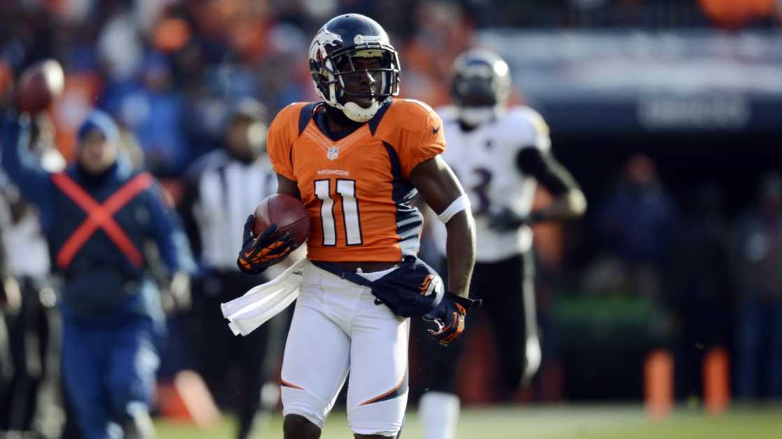 Trindon Holliday runs for a touchdown in a match between the Denver Broncos and the Baltimore Ravens