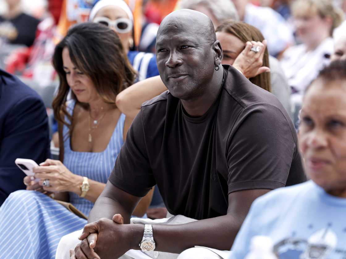 Michael Jordan attends the Pro Football Hall of Fame Enshrinement Ceremony at Tom Benson Hall Of Fame Stadium in Canton Michael Jordan attends the Pro Football Hall of Fame Enshrinement Ceremony at Tom Benson Hall Of Fame Stadium in Canton