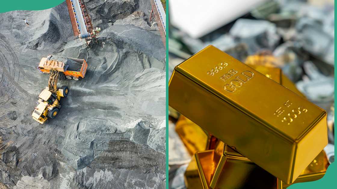 Gold mining and gold bars Gold mining and gold bars