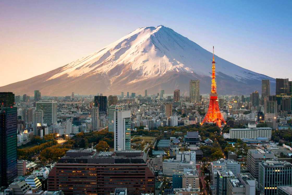 Mount Fuji behind Tokyo city