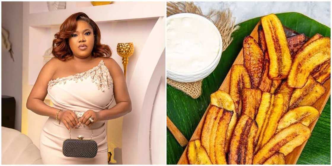 Toyin Abraham says she enjoys garri and dodo. Toyin Abraham says she enjoys garri and dodo.