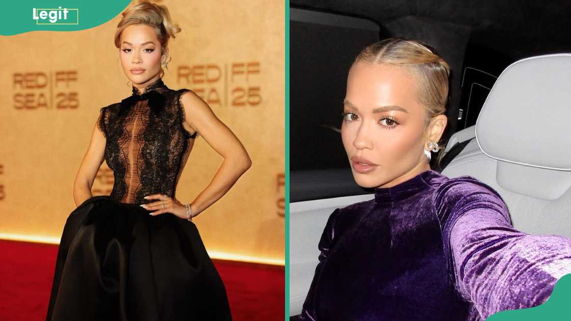 Rita Ora at a red carpet event. The singer takes a selfie