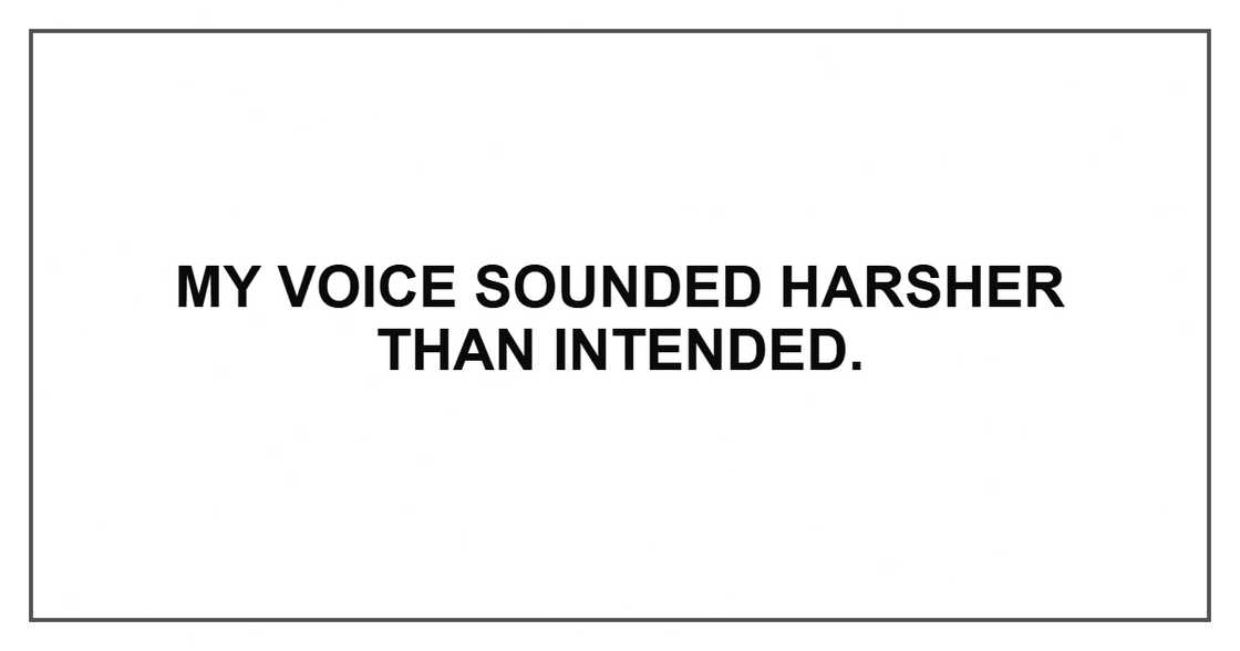 My voice sounded harsher than intended. My voice sounded harsher than intended.