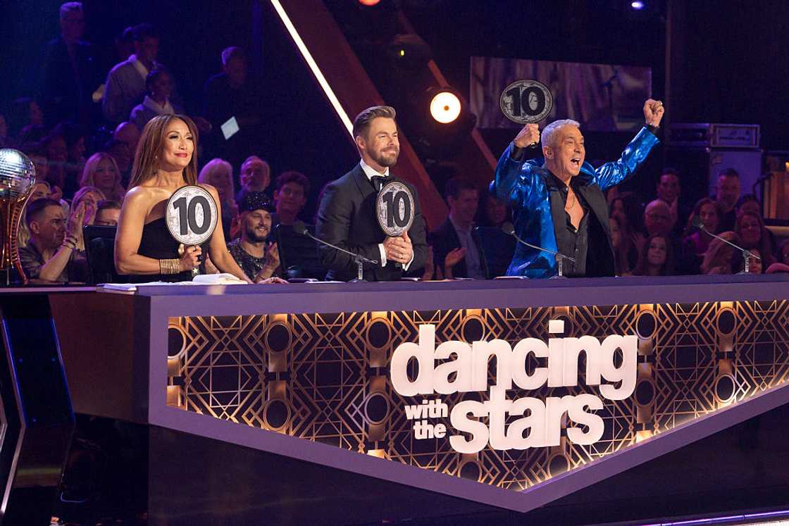 Carrie Ann Inaba, Derek Hough, and Bruno Tonioli casting their votes on Dancing with the Stars