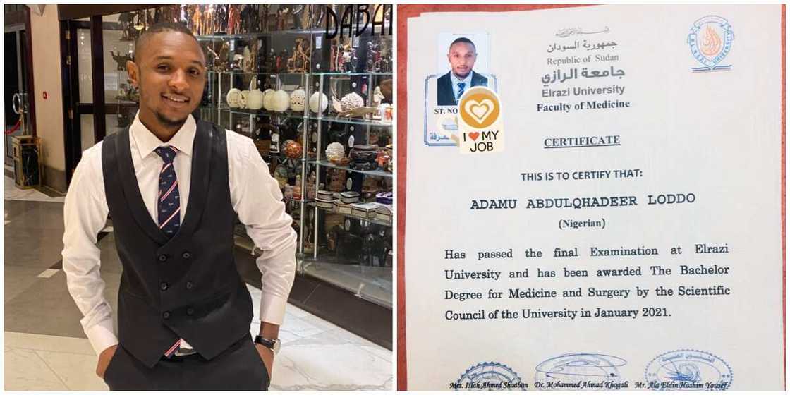 Nigerian man celebrates getting his first degree from Sudan, photo of the certificate spark reactions