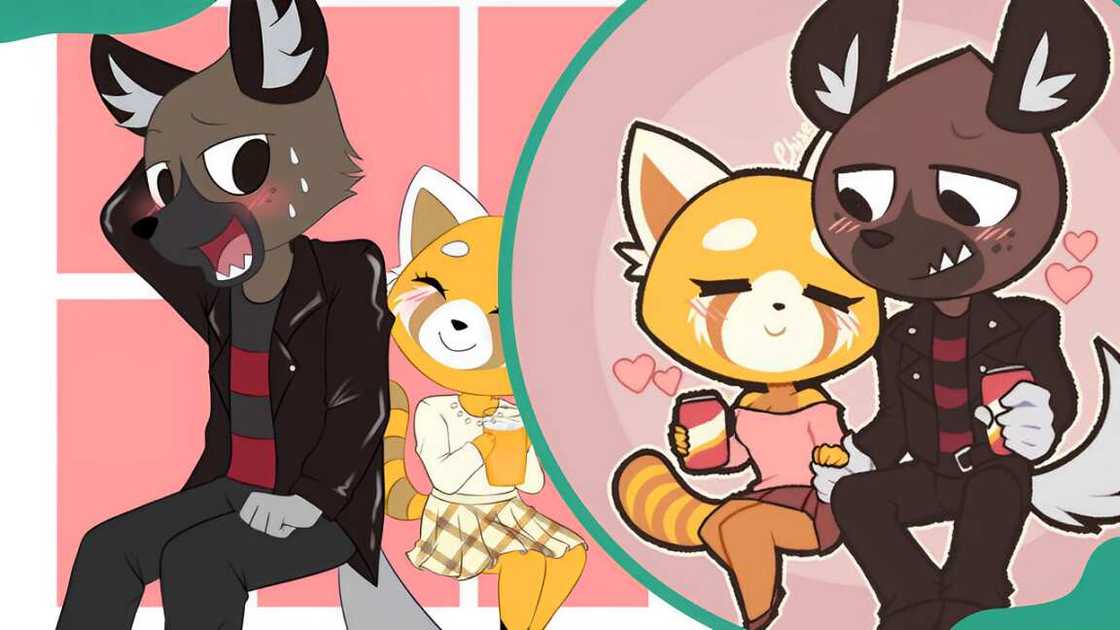 Haida relaxing with one of the Aggretsuko characters and taking a drink together