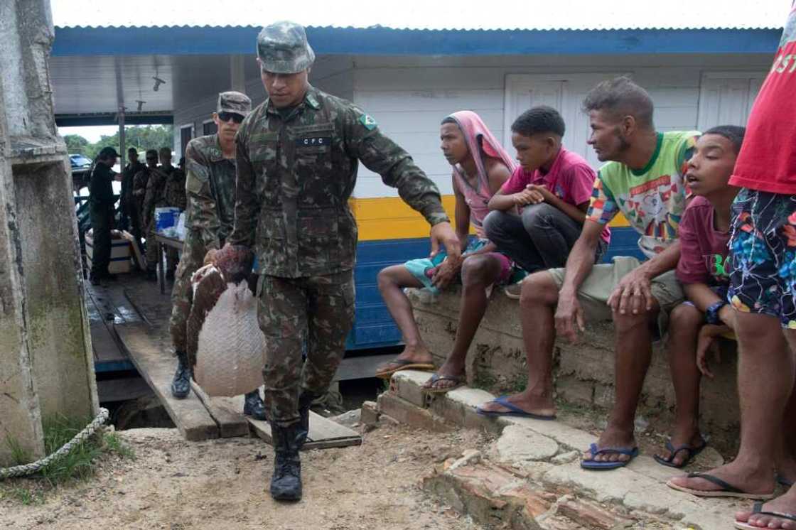 A pirarucu fish is seized after federal police searched a vessel during the investigation into the disappearance of Indigenous expert Bruno Pereira and journalist Dom Phillips in Atalaia do Norte, Brazil on June 11, 2022