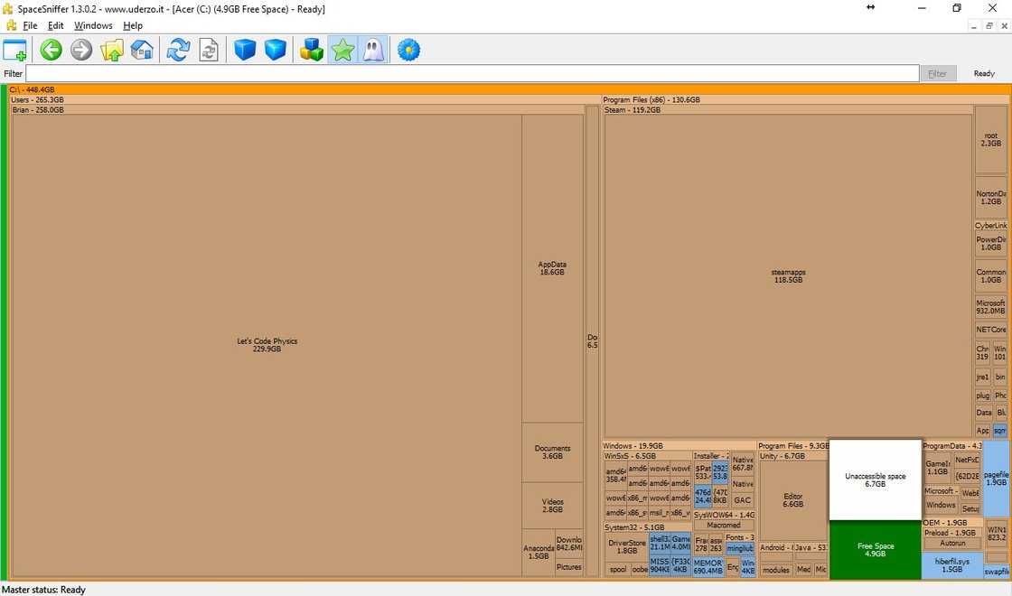 A screenshot of the SpaceSniffer interface A screenshot of the SpaceSniffer interface