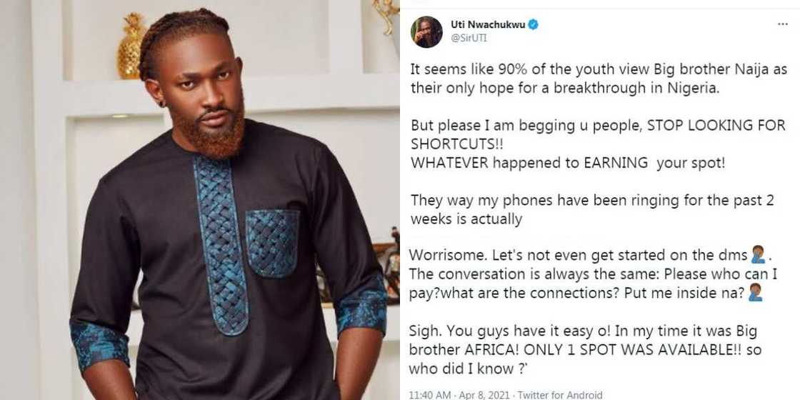 90% of Youths View BBNaija as Their Only Breakthrough: Uti Nwachukwu Addresses Fans Desperate to Join Show 90% of Youths View BBNaija as Their Only Breakthrough: Uti Nwachukwu Addresses Fans Desperate to Join Show