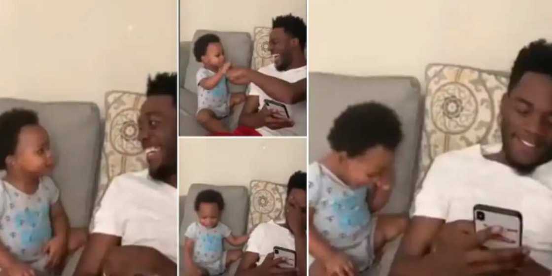 The little boy and his dad went viral after their video was shared on social media The little boy and his dad went viral after their video was shared on social media