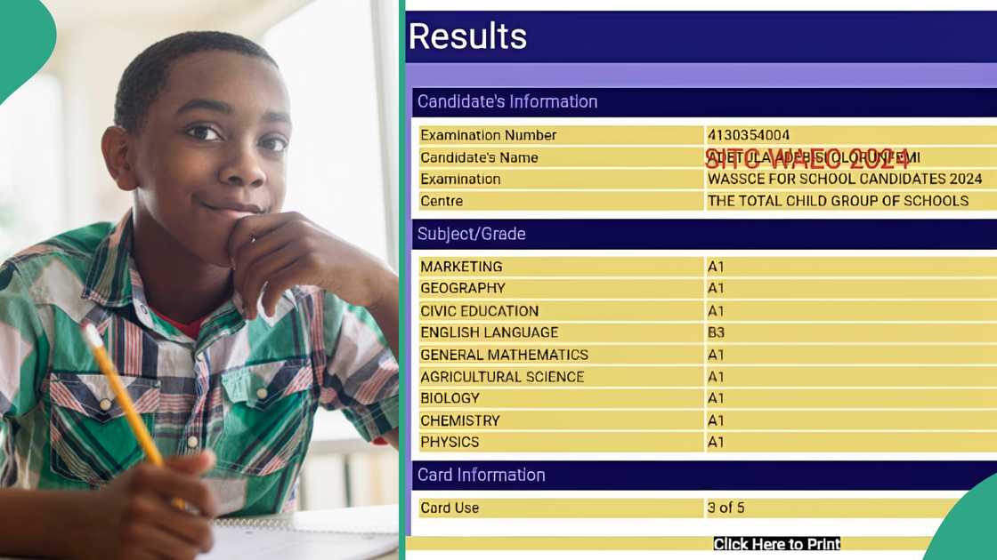 Man posts his student's WAEC result.