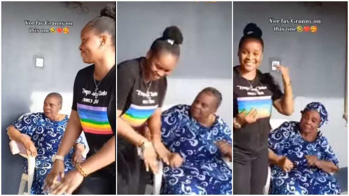 The lady was all smiles as grandma danced. The lady was all smiles as grandma danced.
