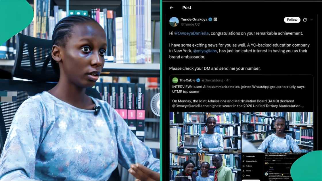 Owoeye Daniella Jesudunsin gets special offer after topping JAMB exam Owoeye Daniella Jesudunsin gets special offer after topping JAMB exam