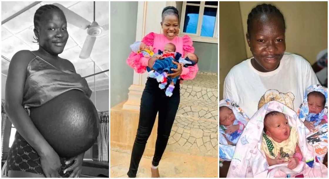 Photos of a Nigerian mum showing of her cute triplets. Photos of a Nigerian mum showing of her cute triplets.