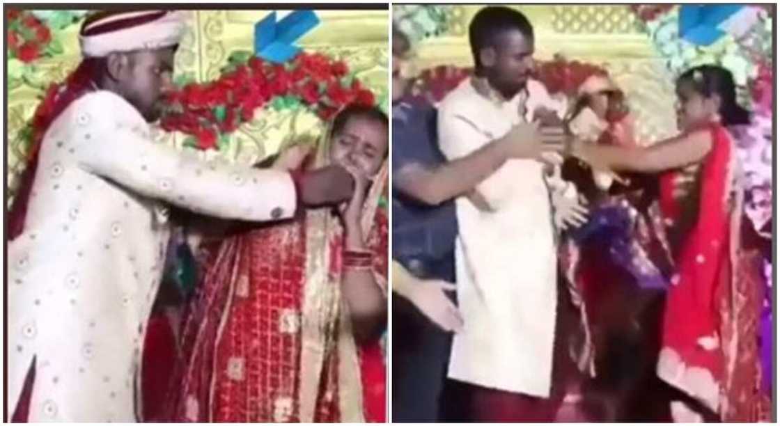 Photos of bride fighting with her groom during their wedding. Photos of bride fighting with her groom during their wedding.