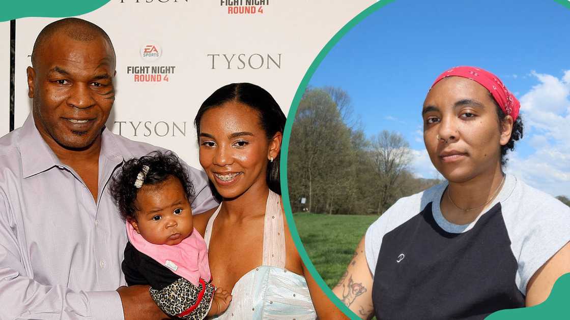 Mike Tyson with daughters Rayna and youngest, and Ramsey Tyson in a red bandana.