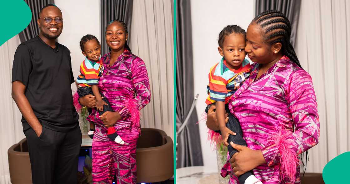 Chude shares a sweet picture with Liam and his mother Wunmi. Chude shares a sweet picture with Liam and his mother Wunmi.