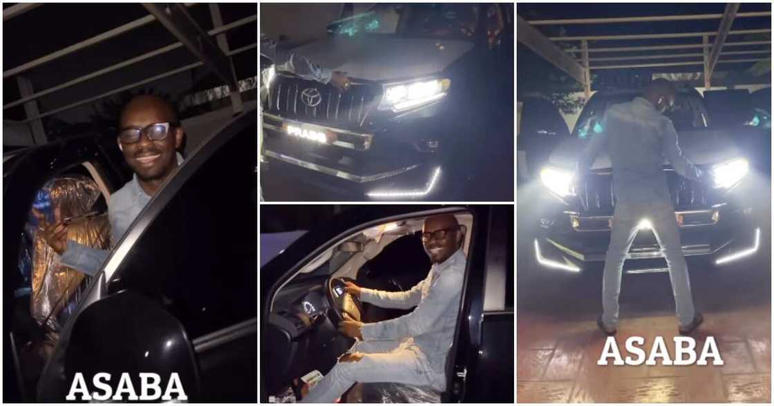 Mr Jollof flaunts brand new Toyota Prado jeep. Mr Jollof flaunts brand new Toyota Prado jeep.