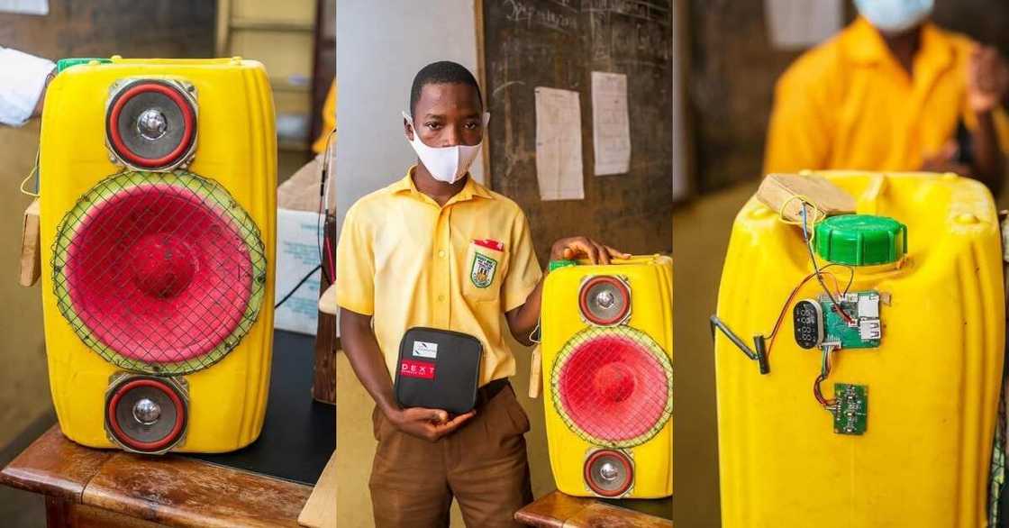 Samuel Aboagye: Ghanaian JHS student creates bluetooth speaker box out of gallon