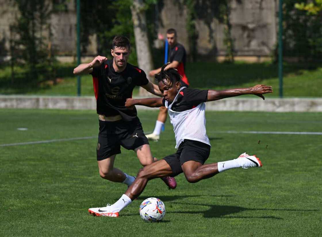 Samuel Chukwueze during AC Milan's training session