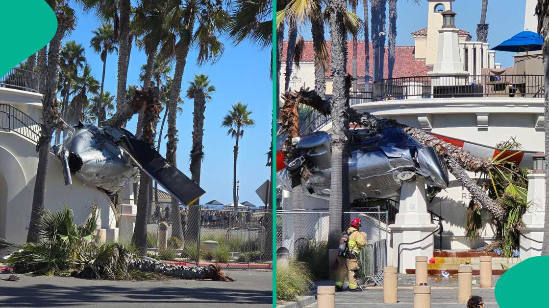 Terrifying helicopter crash recorded in Huntington, California, US