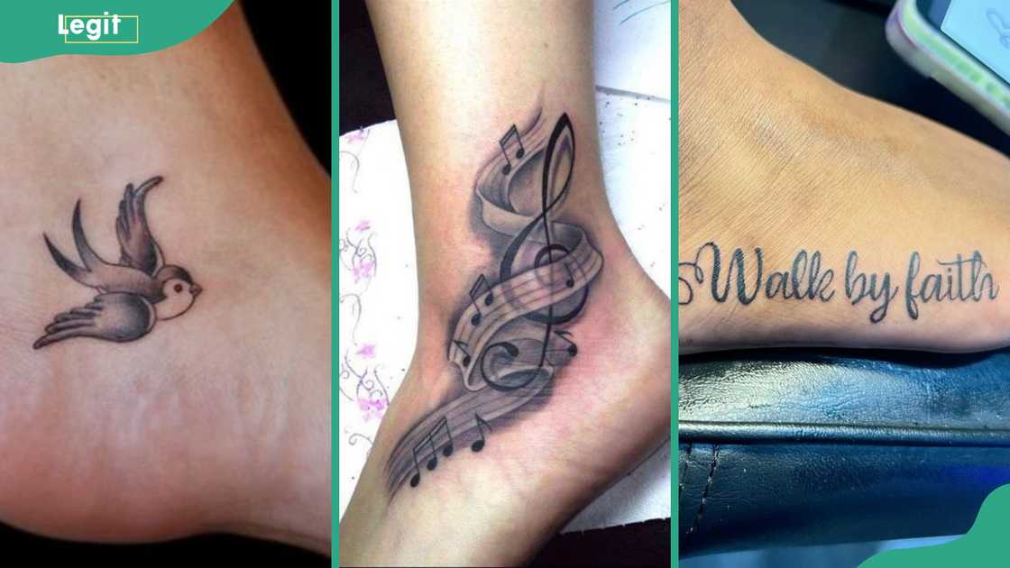 Hummingbird (L), music note (C) and quote (R) tattoos