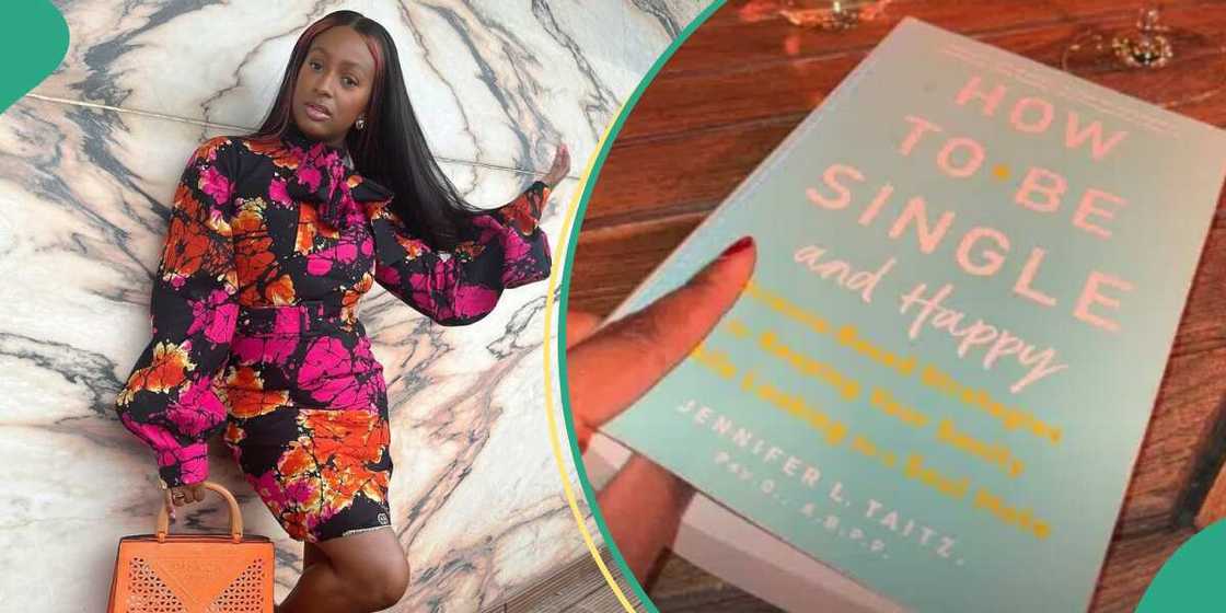 DJ Cuppy shows off the book she is reading. DJ Cuppy shows off the book she is reading.
