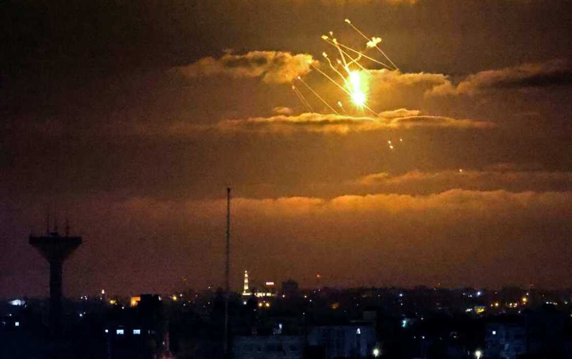 Israel's Iron Dome defence system intercepts incoming missiles fired from the Gaza Strip above the Palestinian enclave, on April 21, 2022. The Iron Dome costs roughly $50,000 per launch Israel's Iron Dome defence system intercepts incoming missiles fired from the Gaza Strip above the Palestinian enclave, on April 21, 2022. The Iron Dome costs roughly $50,000 per launch