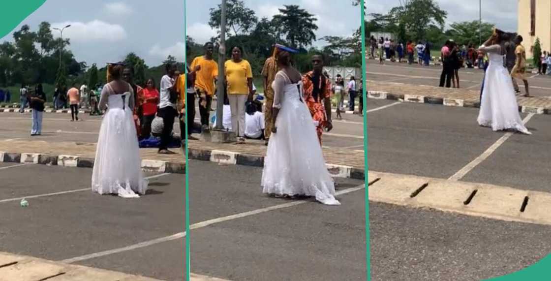Mixed reactions as AAUA student arrives her matriculation in 'wedding dress' Mixed reactions as AAUA student arrives her matriculation in 'wedding dress'